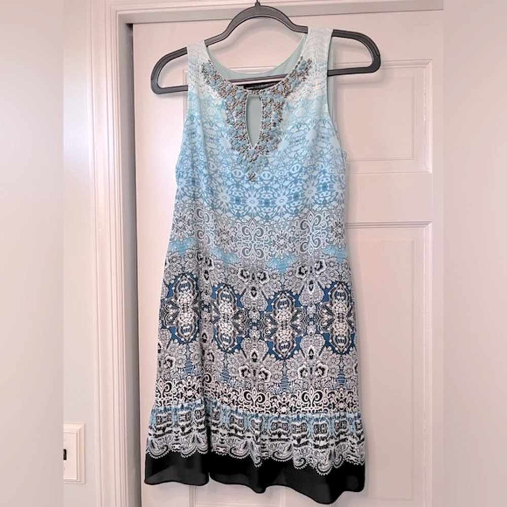 #23 White House Black Market Faux Turquoise & Silver Embellished Neckline